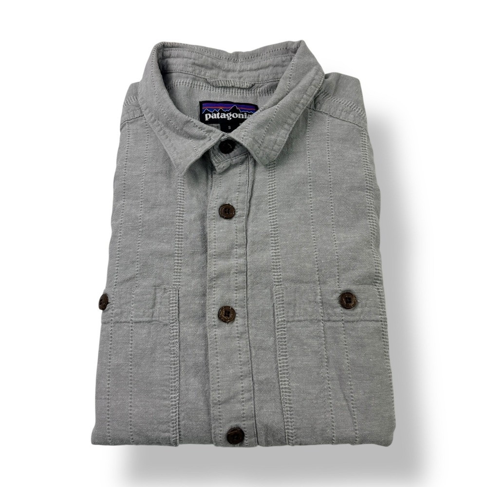 Patagonia Mens Short Sleeve Button‎ Up Shirt Gray Hemp Cotton Size Small
